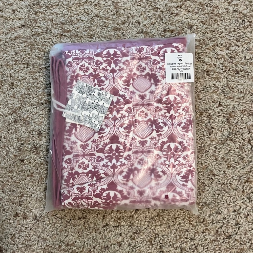 Kate Quinn Bamboo Double Layer Blanket Rose Mauve Folk floral NIP